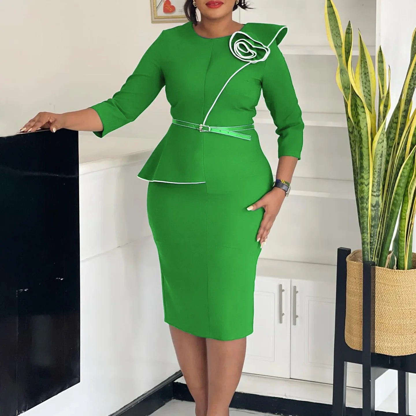 Elegant African Printed Wraparound Pencil Dress Women's Fashion Spring New Style D551 OL Skirt Bodycon Dress Elegant Manner Platonelstore