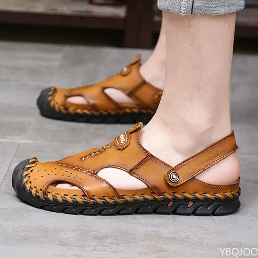 2022 New Summer Men's Sandals Soft Comfortable Breathable Leather Sandals Men Outdoor Beach Sports Sandals Plus Size Men's Shoes Platonelstore