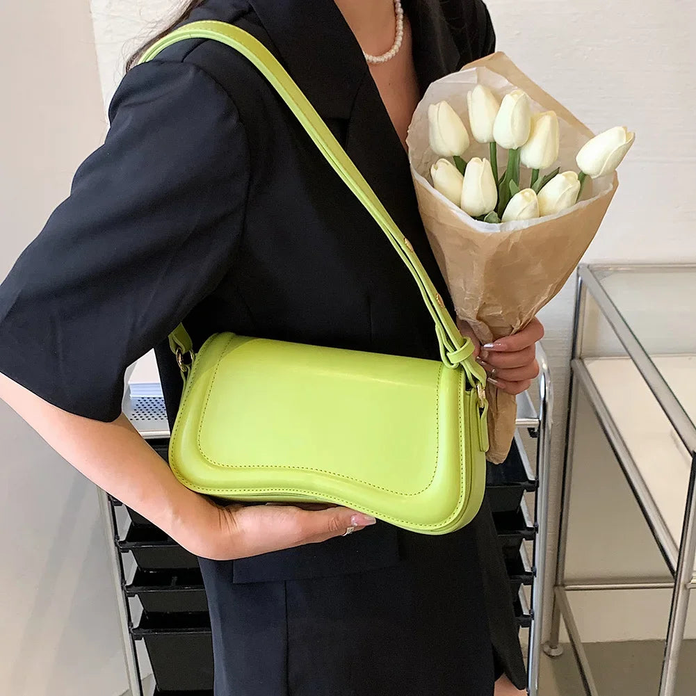 Women PU Shoulder Bag Versatile Leather Handbag Casual Trendy Crossbody Bag Flap Girl Satchel Purse Platonelstore