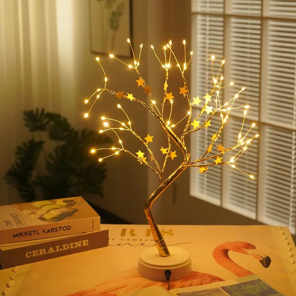 Fairy Light Spirit Tree Lamp Sparkly Tree Lamp Battery/USB Operated LED Mini Tree Warm Light Pearl Starry Night Light Platonel