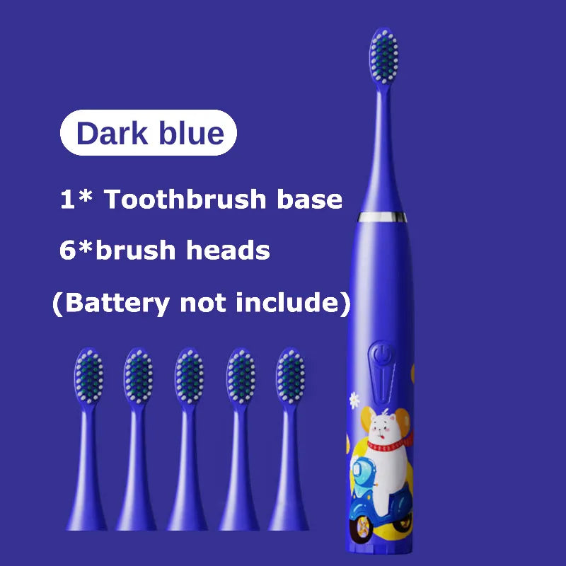 Cartoon Electric Toothbrush Twins Kids Sonic Electric Toothbrushes with 5 Replacement Brush Heads Battery Electric Teeth Brush Platonelstore