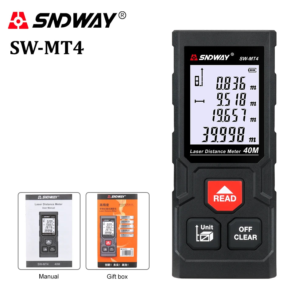 SNDWAY Laser Distance Meter 100M 80M 60M 40M Rangefinder Laser Tape Measure Trena Digital Range Finder Ruler Roulette Platonel