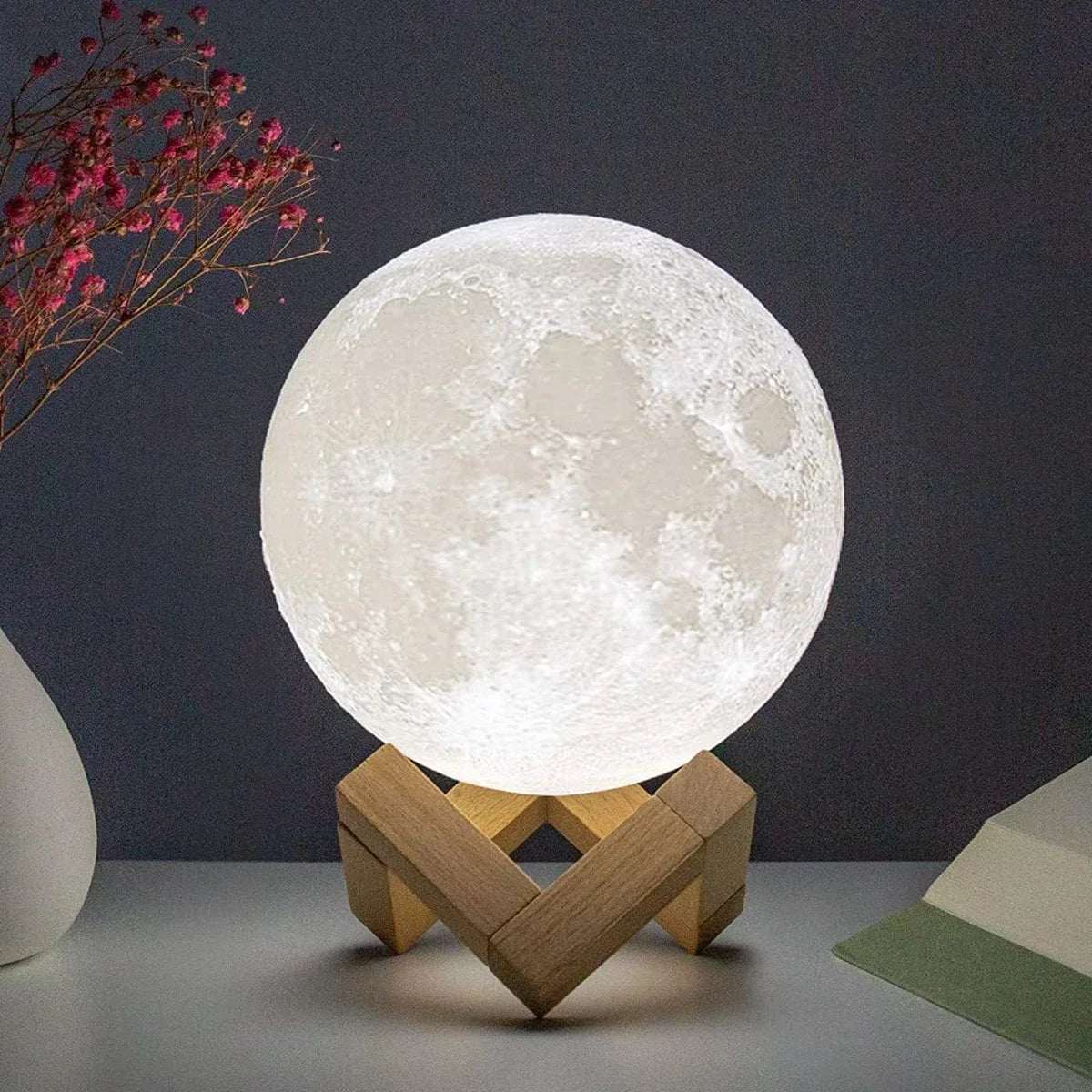 8cm Moon Lamp LED Night Light Battery Powered With Stand Starry Lamp Bedroom Decor Night Lights Kids Gift Moon Lamp Platonel