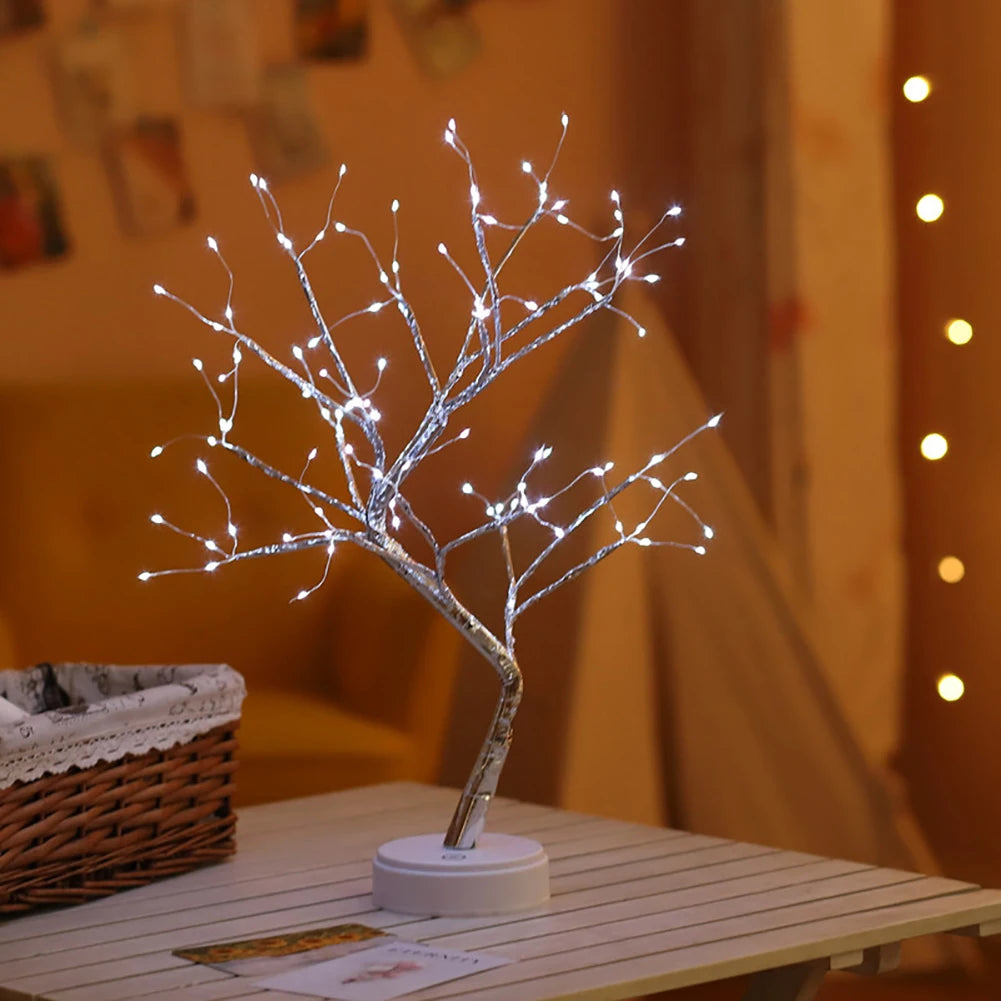 Fairy Light Spirit Tree Lamp Sparkly Tree Lamp Battery/USB Operated LED Mini Tree Warm Light Pearl Starry Night Light Platonel