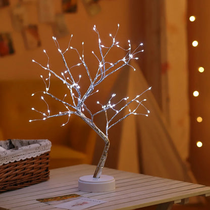 Fairy Light Spirit Tree Lamp Sparkly Tree Lamp Battery/USB Operated LED Mini Tree Warm Light Pearl Starry Night Light Platonel