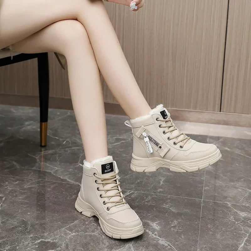 Women Boots 2024Winter Fashion Waterproof Height Increased Snow Boots Warm Plus High Top CottonShoes Platform Sports Ankle Boots Platonelstore