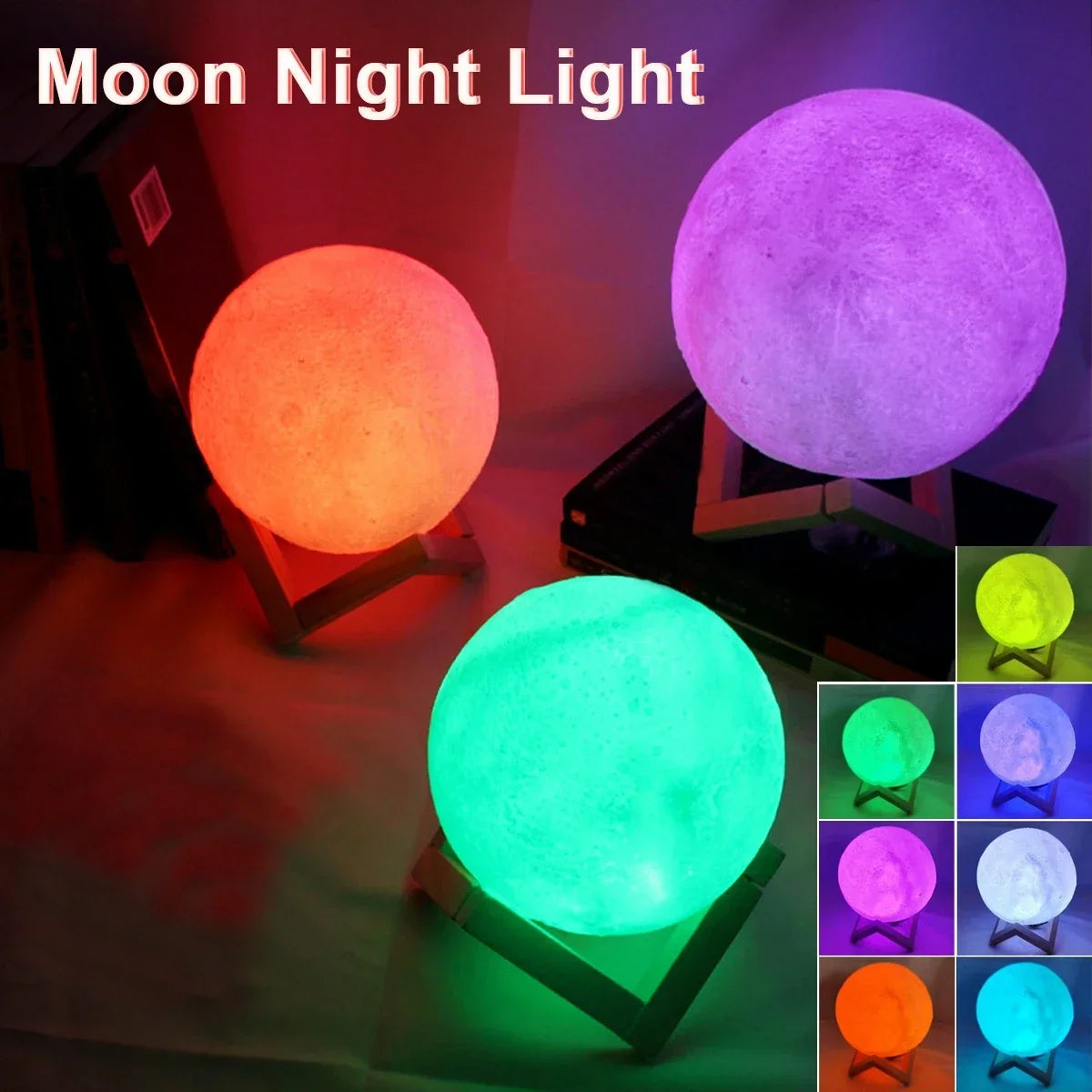 8cm Moon Lamp LED Night Light Battery Powered With Stand Starry Lamp Bedroom Decor Night Lights Kids Gift Moon Lamp Platonel