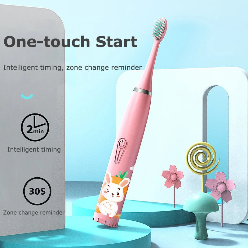 Cartoon Electric Toothbrush Twins Kids Sonic Electric Toothbrushes with 5 Replacement Brush Heads Battery Electric Teeth Brush Platonelstore