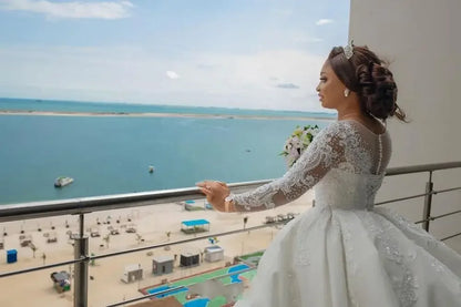 Flavinke Customized African Women Bll Gown Wedding Dresses 2025 Bridal Elegant Long Sleeves Beautiful Lace Dresses Platonelstore