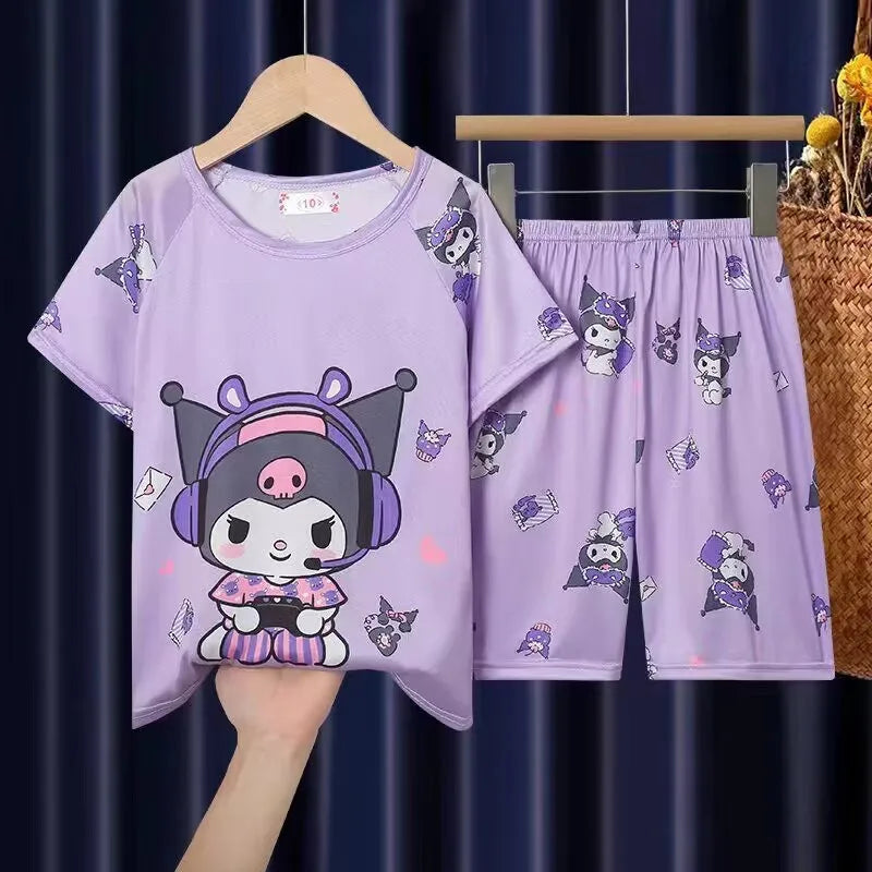 Summer Children's Pajamas Short Sleeve Girls Cartoon Old Boys Boys Home Clothes Set Pajama Sleepwear Robe Clothing Mother Kids Platonelstore