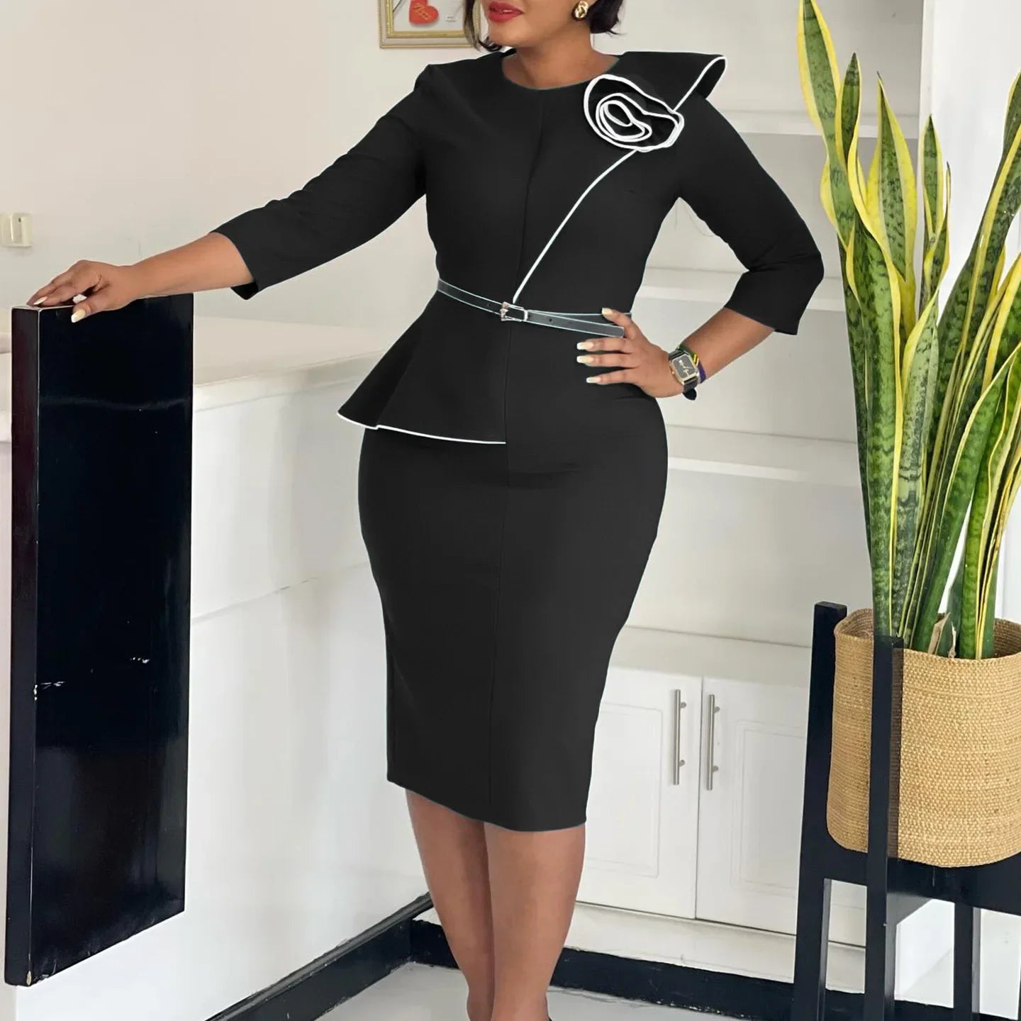 Elegant African Printed Wraparound Pencil Dress Women's Fashion Spring New Style D551 OL Skirt Bodycon Dress Elegant Manner Platonelstore