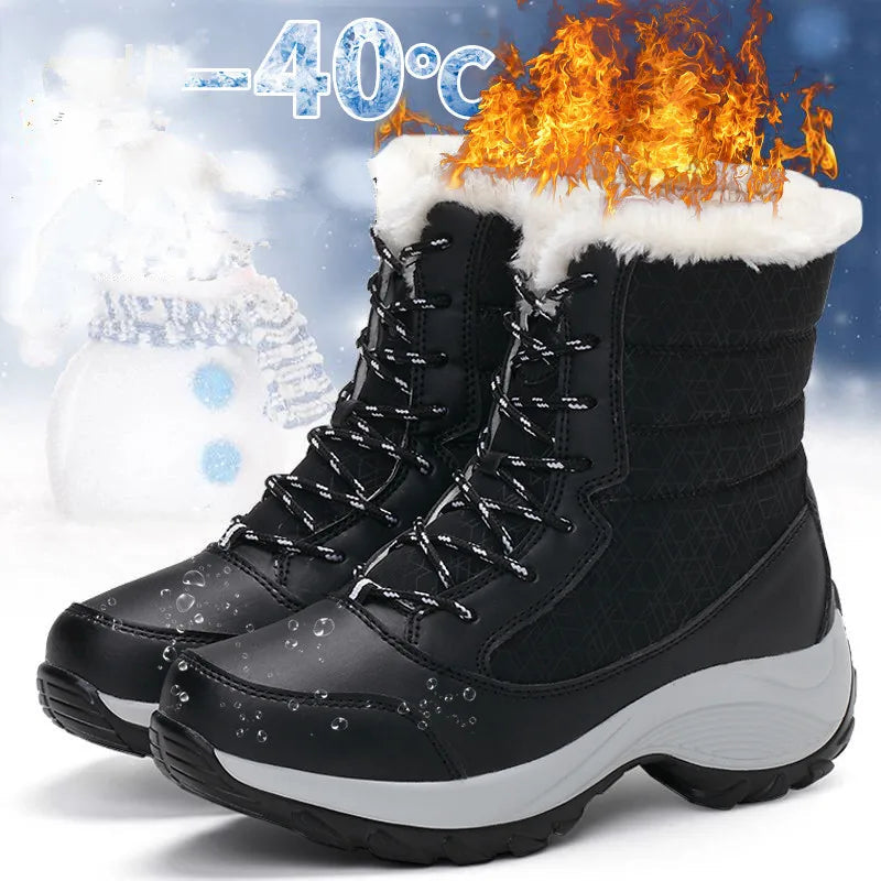 Women Boots Waterproof Heels Boots For Winter 2023 Tren Platform Ankle Boots Keep Warm Snow Shoes Plush Outdoor Short Boots Platonelstore