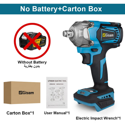 Gisam 1200N.M Torque Brushless Electric Impact Wrench 1/2 inch Cordless Wrench Screwdriver Power Tools For Makita 18V Battery Platonelstore