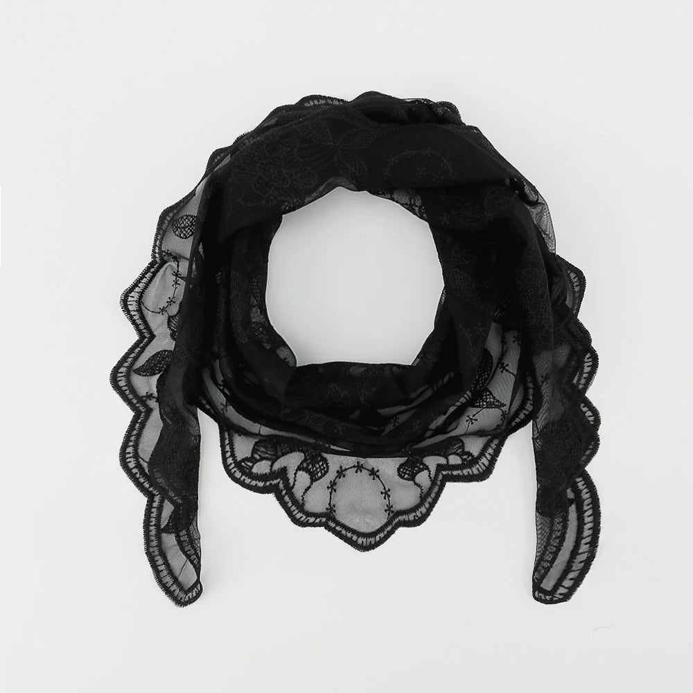 Stylish Embroidery Floral Lace Triangular Scarf Hijab Church Shawl Wrap Women Solid Color Veil Scarf Shawls Summer Thin Hijabs Platonelstore