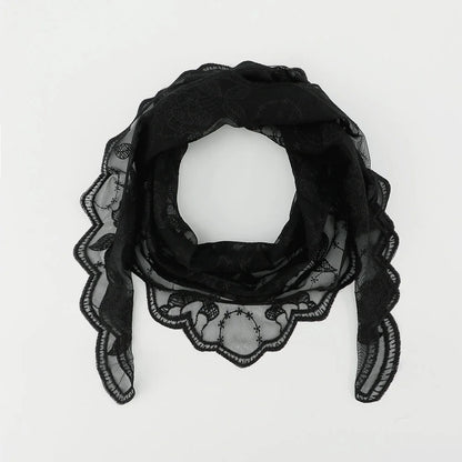 Stylish Embroidery Floral Lace Triangular Scarf Hijab Church Shawl Wrap Women Solid Color Veil Scarf Shawls Summer Thin Hijabs Platonelstore