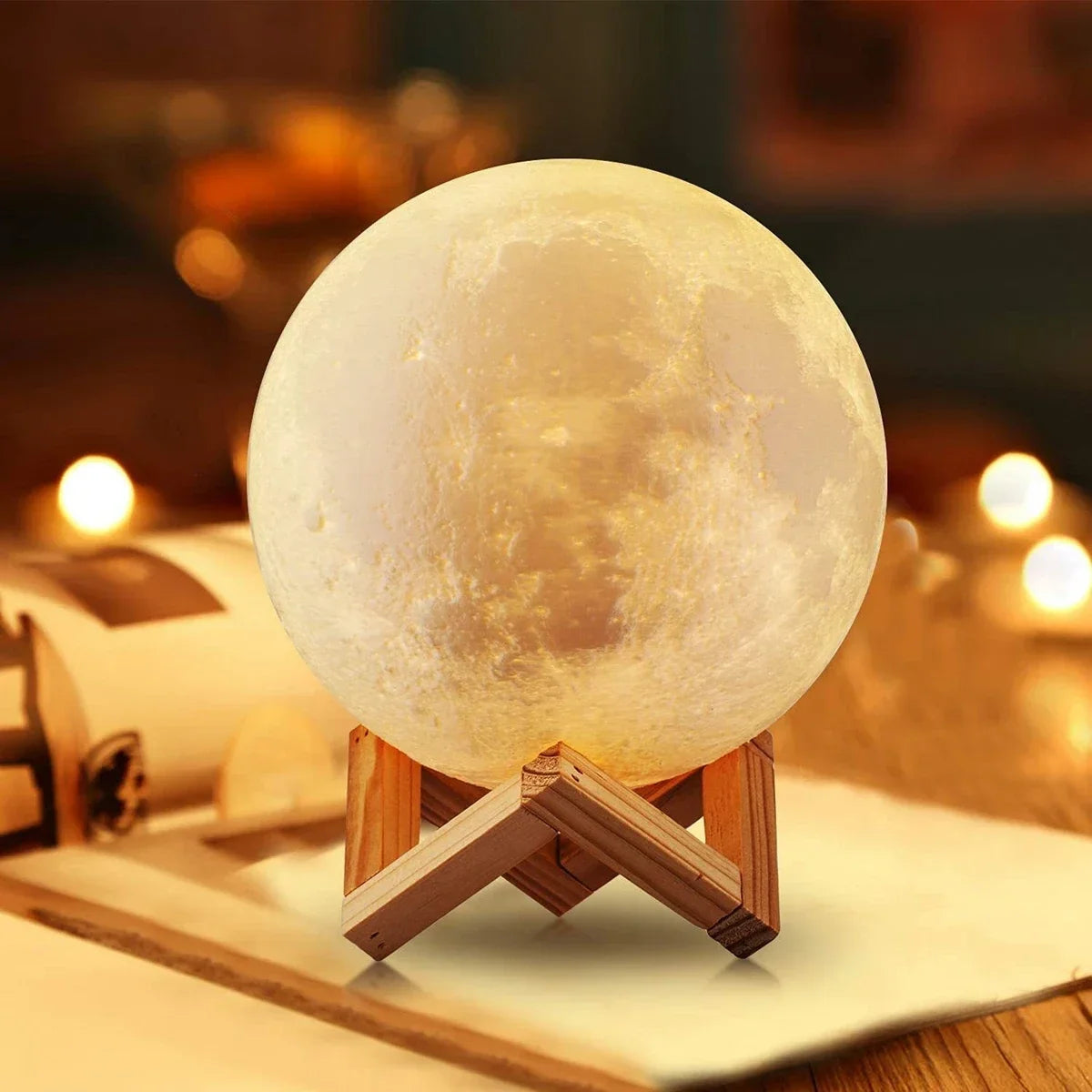 8cm Moon Lamp LED Night Light Battery Powered With Stand Starry Lamp Bedroom Decor Night Lights Kids Gift Moon Lamp Platonel