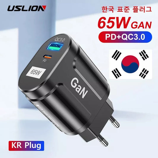 GaN 65W USB C Charger Quick Charge Korea Plug PD USB-C Type C Fast USB Charger For iPhone 13 Xiaomi Samsung Max Macbook Platonelstore