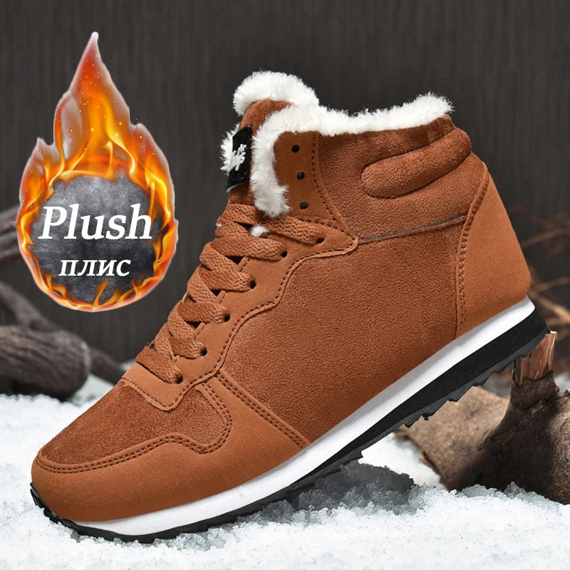 Winter Snow Boots Men Plush Warm Women Boots Suede Leather Ankle Boot Comfortable Light Couple Waterproof Sneakers Big Size 48 Platonelstore