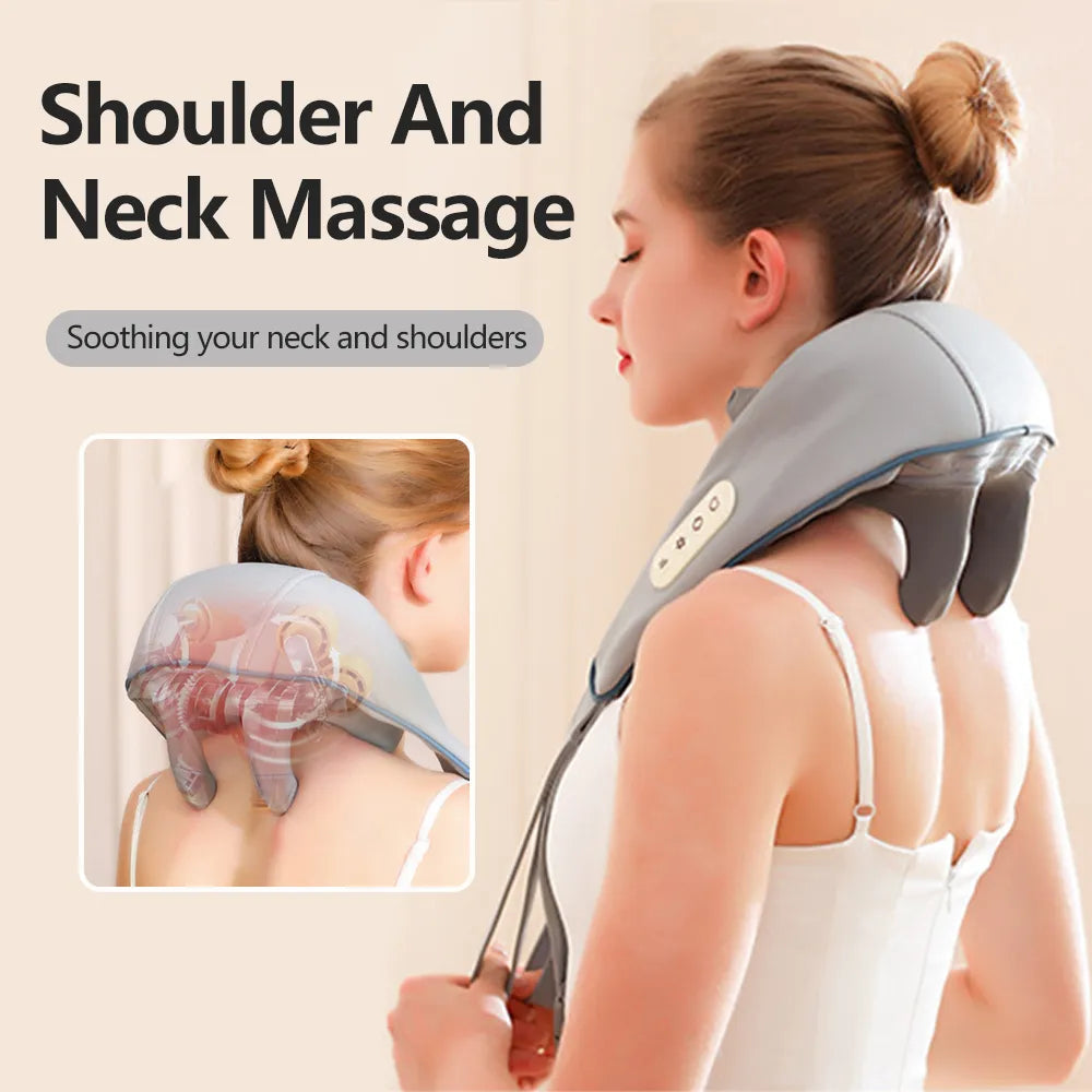 Massagers for Neck and Shoulder with Heat Shiatsu Kneading Neck Massager Rechargeable Cervical Massage Shawl Soothing Muscle Platonel