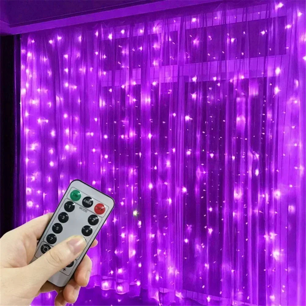 6x3M LED USB Curtain String Fairy Lights Christmas Garland 8 Modes Remote for New Year 2024 Party Garden Home Wedding Decoration Platonelstore