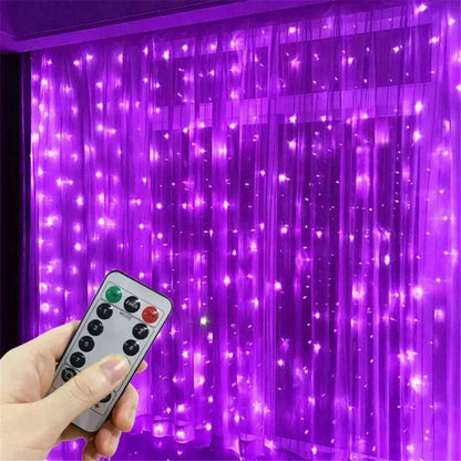 6x3M LED USB Curtain String Fairy Lights Christmas Garland 8 Modes Remote for New Year 2024 Party Garden Home Wedding Decoration Platonelstore