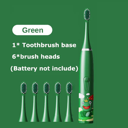 Cartoon Electric Toothbrush Twins Kids Sonic Electric Toothbrushes with 5 Replacement Brush Heads Battery Electric Teeth Brush Platonelstore
