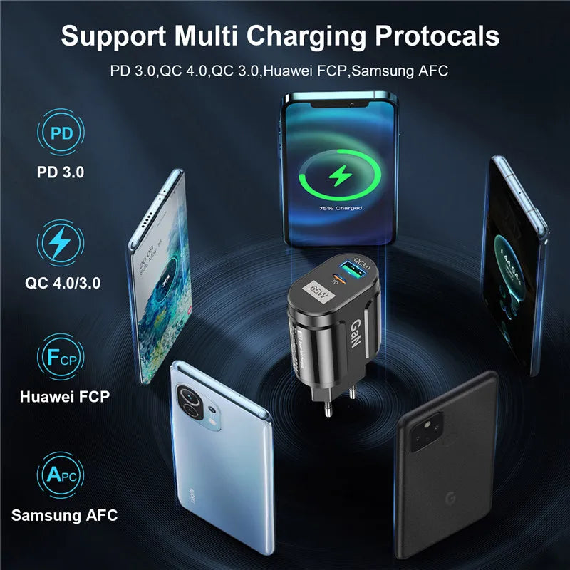 GaN 65W USB C Charger Quick Charge Korea Plug PD USB-C Type C Fast USB Charger For iPhone 13 Xiaomi Samsung Max Macbook Platonelstore