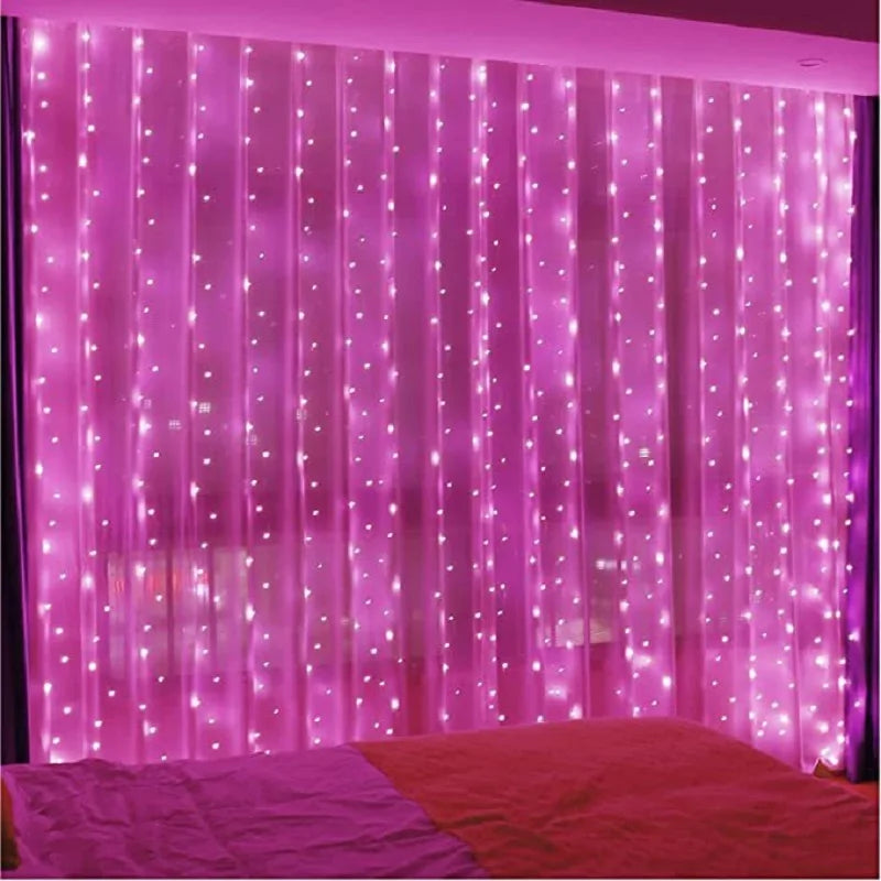 LED Curtain String Lights Christmas Garland Decor Fairy Light 8 Modes USB Remote Control Wedding Holiday Party for Bedroom Home Platonelstore