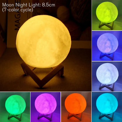 8cm Moon Lamp LED Night Light Battery Powered With Stand Starry Lamp Bedroom Decor Night Lights Kids Gift Moon Lamp Platonel