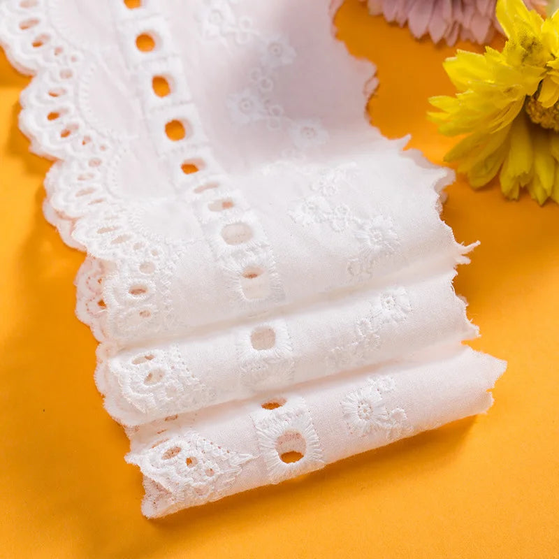 Off-white Cotton 100% Cloth Hollow out Embroidery Lace Trim DIY Lace Fabric Width 8cm 5Yds/lot Platonelstore