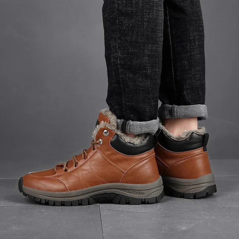 Winter Mens Boots 2023 New Warm Plush Leather Snow Ankle Boots Outdoor Work Casual Shoes Non-slip Rubber Bota Masculina Platonelstore