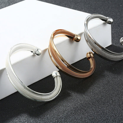 Twist Net Open-ended Bracelet Personality Wide Edge Twist Line Adjustable Metal Hand Ring Platonelstore