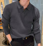 Lapel Texture Stretch Slim Knit Polo Shirt Men Polo Shirt Fashion Waffle Long-sleeved Tops Clothing Casual Comfortable Golf Men's Clothing Platonelstore