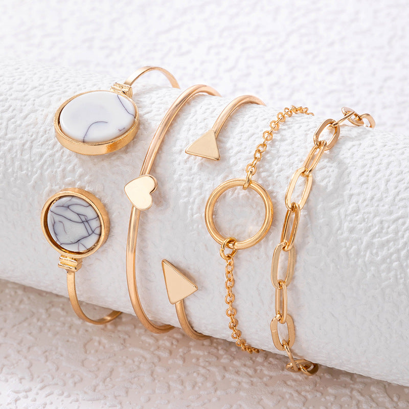 Women's Five-piece Bracelet Set With Imitation Gemstone Inlaid Opening Platonelstore