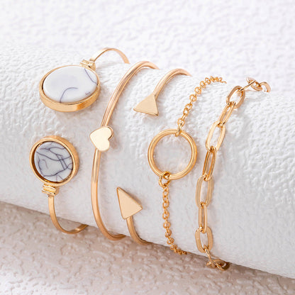 Women's Five-piece Bracelet Set With Imitation Gemstone Inlaid Opening Platonelstore