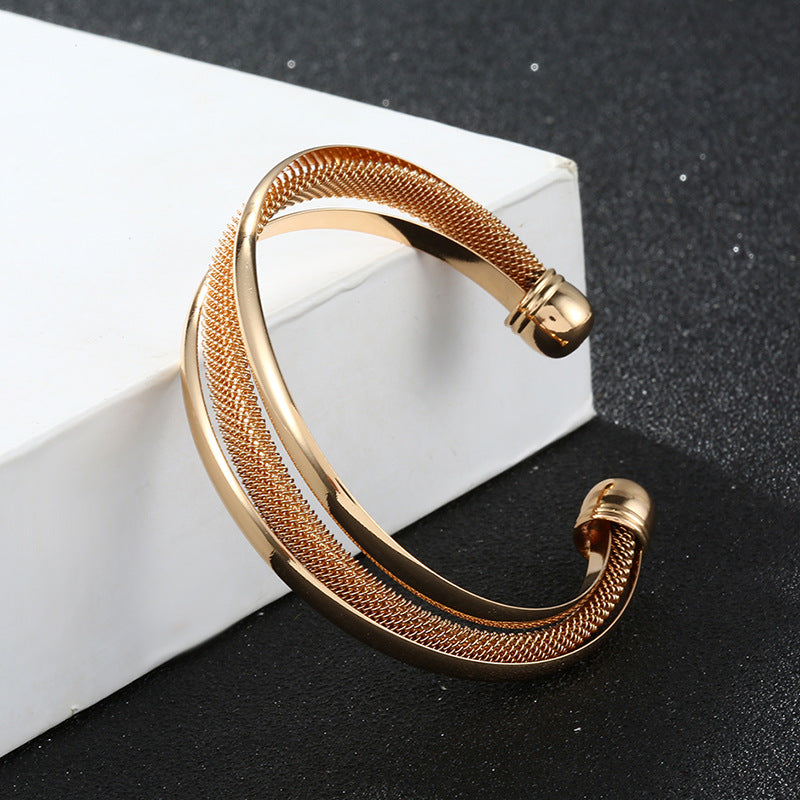 Twist Net Open-ended Bracelet Personality Wide Edge Twist Line Adjustable Metal Hand Ring Platonelstore