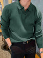 Lapel Texture Stretch Slim Knit Polo Shirt Men Polo Shirt Fashion Waffle Long-sleeved Tops Clothing Casual Comfortable Golf Men's Clothing Platonelstore
