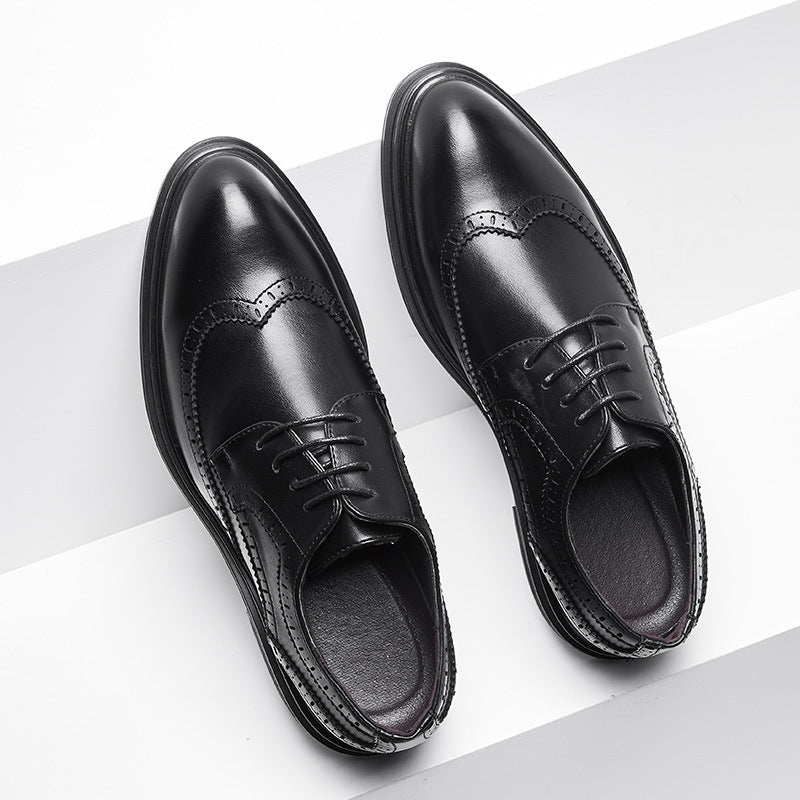 British Pointed Leather Shoes Business Formal Wear Brogue Men's Leather Shoes Men's Korean Casual Shoes Best Man Wedding Shoes Platonelstore
