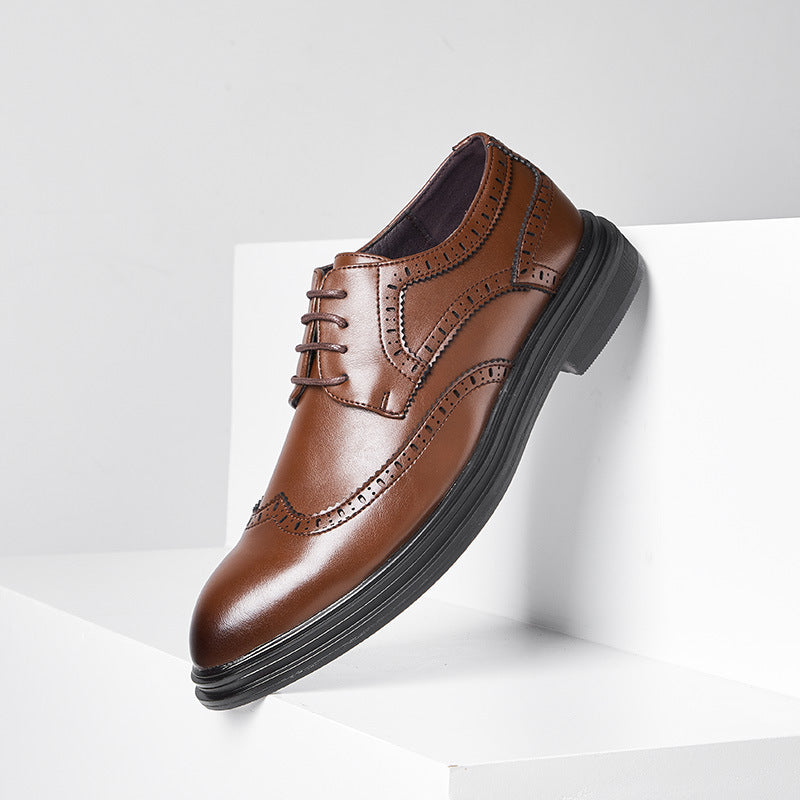 British Pointed Leather Shoes Business Formal Wear Brogue Men's Leather Shoes Men's Korean Casual Shoes Best Man Wedding Shoes Platonelstore