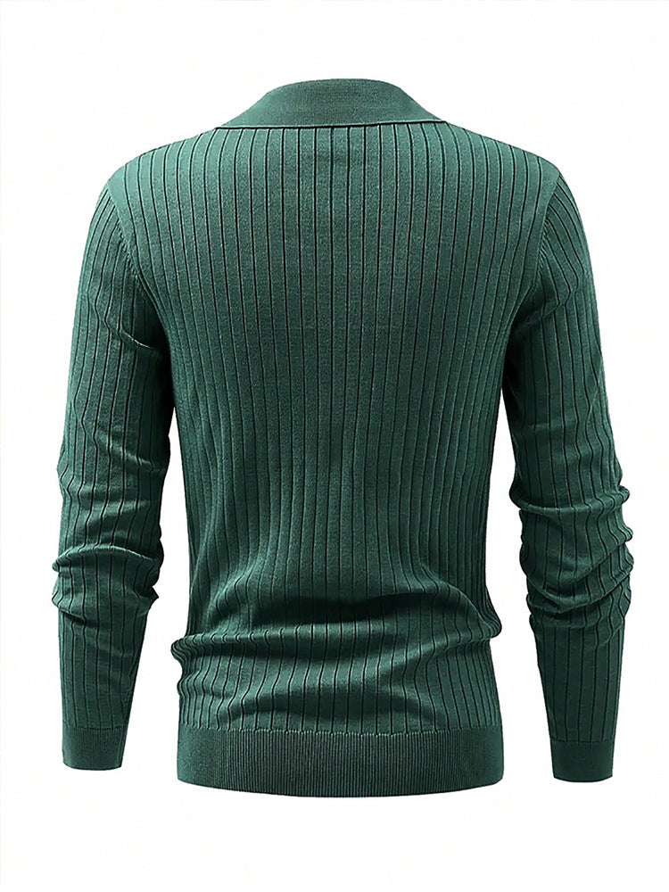 Lapel Texture Stretch Slim Knit Polo Shirt Men Polo Shirt Fashion Waffle Long-sleeved Tops Clothing Casual Comfortable Golf Men's Clothing Platonelstore