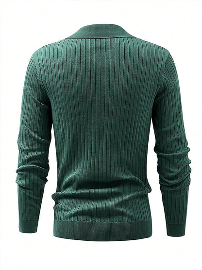 Lapel Texture Stretch Slim Knit Polo Shirt Men Polo Shirt Fashion Waffle Long-sleeved Tops Clothing Casual Comfortable Golf Men's Clothing Platonelstore