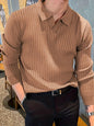 Lapel Texture Stretch Slim Knit Polo Shirt Men Polo Shirt Fashion Waffle Long-sleeved Tops Clothing Casual Comfortable Golf Men's Clothing Platonelstore