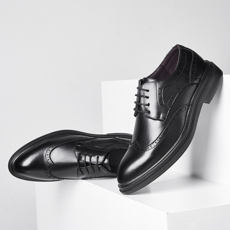 British Pointed Leather Shoes Business Formal Wear Brogue Men's Leather Shoes Men's Korean Casual Shoes Best Man Wedding Shoes Platonelstore