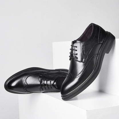 British Pointed Leather Shoes Business Formal Wear Brogue Men's Leather Shoes Men's Korean Casual Shoes Best Man Wedding Shoes Platonelstore