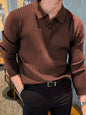 Lapel Texture Stretch Slim Knit Polo Shirt Men Polo Shirt Fashion Waffle Long-sleeved Tops Clothing Casual Comfortable Golf Men's Clothing Platonelstore